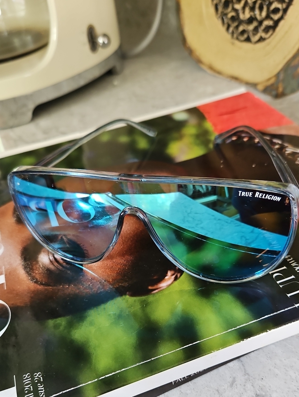 True Religion Men’s Blue-Green Mirrored Shield Sunglasses